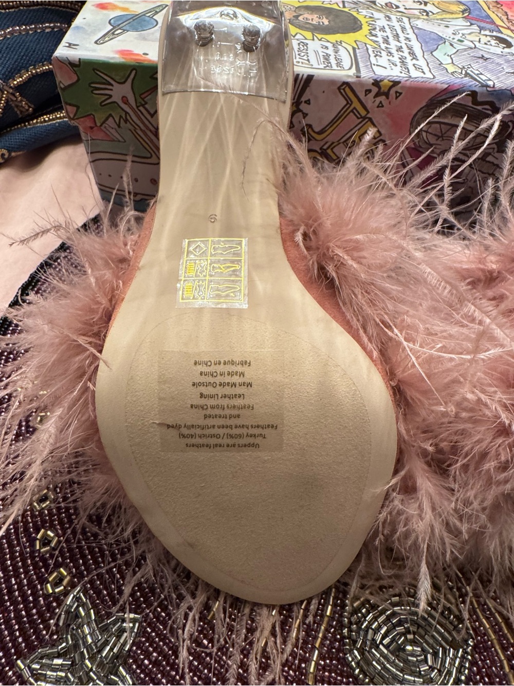 Jeffrey Campbell Daisy Feather and suede mules with lucite heel - Picture 5 of 7